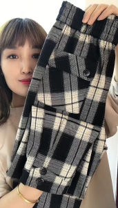 Stretch Plaid Pants Autumn and Winter 2024 Thickened No Fleece-lined Button Baggy Pants Martin Pants High Waist Casual Womens Pants
