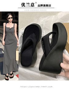 Womens Thick Heel Sandals Summer Outdoor Wear Slip-On Platform High Heels Trendy Flat Roast Fish Slippers Korean Style