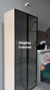 BETTY FURNITURE Display Cabinet 2.0 Elegant Grey Glass with LED Sensor Light and Metal Hinges