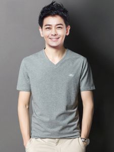 ROMON | Lormen Ice Silk Mens T-Shirt Short Sleeve V-Neck Thin Casual Cotton Summer Fashion Urban Style Cool Feeling Dad Top