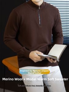 PERDONTOO | Warm Soft Mens Wool and Modal Blend Long Sleeve Half-Zip Turtleneck Sweater
