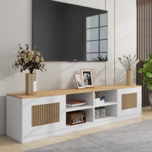THEOMNIDESK Modern Skandi-Look Media Console with Lockers and Storage