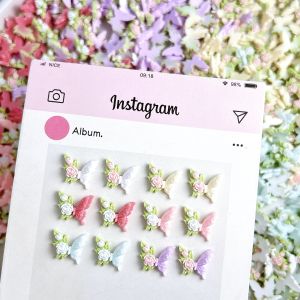 30PCS 3D Dopamine Colored Rose Butterfly Resin Nail Charms Creative Luminous Leaf Flower Butterfly Nail Art Decorations for DIY