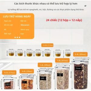 Bộ 24 Hộp Đựng Thực Phẩm Kín Khí Có 12 Nắp Đậy Bộ Sắp Xếp Đồ Dùng Nhà Bếp Phụ Kiện Nhà Bếp Dùng Cho Bột Đường Và Các Loại Hàng Khô Khác