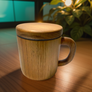 Cangkir Mug cangkir kopi Stainless Steel dengan Cover Kayu Jati