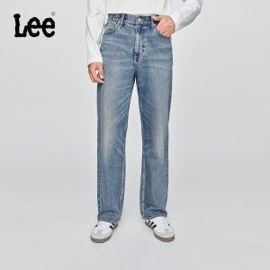 Lee25 Mens Loose Fit mid Waist Blue Jeans Casual Trendy Cotton Polyester Elastic Fiber Zipper Closure Spring Summer New Arrival