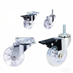 4Pcs 1.5 Inch M8x15mm Screw Caster Wheels | Clear Crystal PU Polyurethane Universal Casters for Display Cabinets Baby Cots