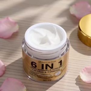 6-In-1 Anti-Wrinkle Cream. Lifts Firms Smooths Moisturizes. Collagen Vitamin C E Niacinamide Retinol Hyaluronic Acid. 50g