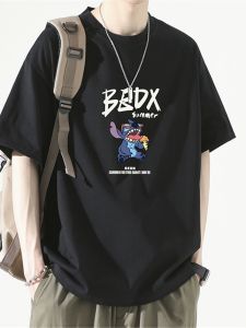 100% Pure Cotton American Style Heavyweight Summer Short Sleeve T-Shirt Mens Loose Fit Student High Street Trend Brand Half Sleeve INS Top