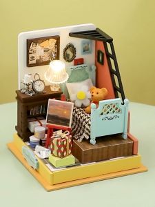 Emerie Yara DIY Miniature Dollhouse Kit - Dream Bedroom - w/ LED Lights and Dust Cover - Hobby | Craft | Gifts