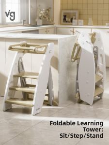 Foldable Learning Tower Baby Washing Bench Montessori Childrens Stool Bathroom Step Bench Plastic Footrest for Toddlers