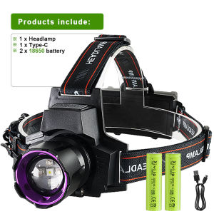 395nm UV Headlamp Ultraviolet Zoomable Headlight Rechargeable Purple Head Torch Catch Scorption Hunting Light Pet Urine Detector