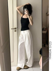 High Waist Wide Leg Denim Jeans Womens Autumn Long Version Textured Loose Folded Draping Floor-Length Pants