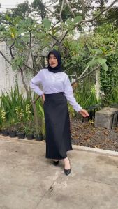 Rok Kerja Panjang Model Rok A Line Bahan Hitam Formal Kantor Kuliah Ospek Maba