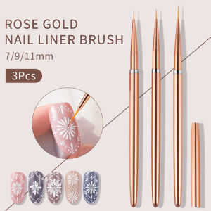 Rose Gold 3Pcs/set Nail Art UV Gel Liner Painting Brushes Drawing Flower Striping Design Manicure Tools Kits 7/9/11mm