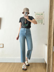 High Waist Straight Leg Jeans Womens Summer Autumn New Style Four Sided Elastic French Bread Skinny Nine Point Pants