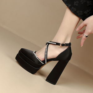 13cm Wedding Shoes High Heel Platform Shoes Small Wedding Dress Handy Gadget Chunky Heel Platform Waterproof Platform Pointed Toe Rhinestone Super High Heel Womens Shoes