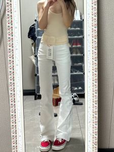 High Waist Flared Jeans Womens Stretchy Slimming White Elastic Trendy Cotton Denim Pants Bootcut Trousers Summer Fashion