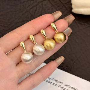 Corinna Elegant Metal Ball Pendant Earrings Brushed Finish Minimalist Design Unique Exquisite
