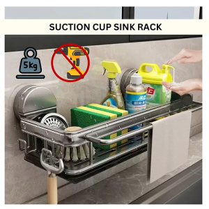 Ready Stock Heavy Duty Suction Wall Rack Storage Rak Lekat Dinding Serbaguna Aluminium Anti Karat Cangkuk Drain Tray Wall Mounted Shampoo Sponge Holder Drainer Organizer Bathroom Kitchen Detergent Tile Marble Sink Toilet Storage Tahan Lasak Spice No Drill