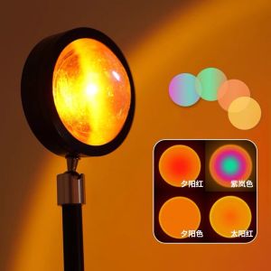 READY STOCK🇲🇾4 in 1 Rainbow Sunset Lamp Red Projector Led Night Light Sun Projection Lamp Live 日落灯 Bedroom Wall Lighting Tiktok