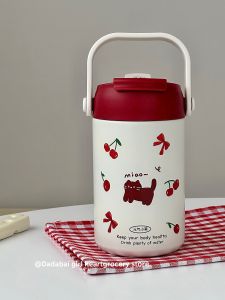 Straw Thermal Insulation Cup 2024 New Arrival Female Good-looking Stainless Steel Coffee Cup Portable Original Cherry Water Cup Cold Preservation