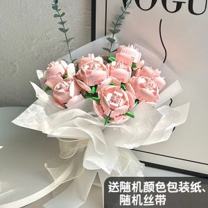Valentines Day DIY Rose Flower Bouquet Building Blocks Gift Handmade Heart-Shaped Bobo Ball Bucket Assembly Intelligence Toy
