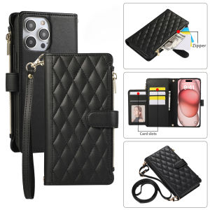 Card Case For iPhone14 pro max 16 17 Pro Max With Diagonal Strap Lanyard Wallet Bag Case Cards Slot Case Mobile Phone Shell With Card holder Casing For iPhone 15 pro max 11 12 promax 14 16 Plus X XR XS 16E 17 Air Flip Leather Cover