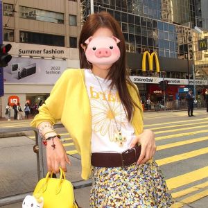 BINKAFENNY | Yellow Ice Silk Loose Knitted Cardigan Womens Summer Sun Protection Short Coat Dopaamine Style Top Quality Korean Version