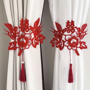 Wedding Celebration Red Bird Paper Cut Curtain Tie Chinese Style Wedding Room Decoration Festive Double Happiness Character