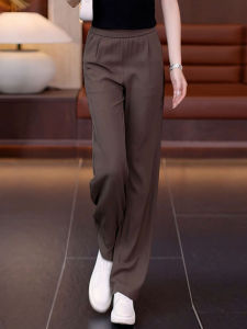 Caramel Ice Silk Wide Leg Pants Womens Summer Thin Casual Trousers Narrow Version Samurai Straight Leg Pants High Waist Long Pants