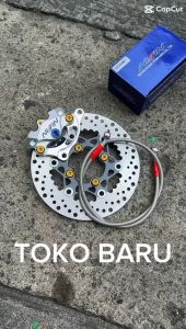 1PAKET PIRINGAN DISC 220MM + KALIPER 2PISTON + SELANG REM 90CM + BAUT DISC + BREKET 220MM BEAT VARIO SCOOPY MIO SMILE FINO VIXION XEON NOUVO JUPITER Z MIO SPORTY DLL