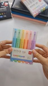 Bút highlight nhớ dòng dạ quang Macaron Deli – bút đánh dấu bút hilighter cho học sinh 6 chiếc/ hộp- S605
