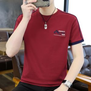 HENGYUANXIANG | Hengyuanxiang Embroidered Round Neck Short Sleeve T-Shirt Mens New 2025 Casual Contrast Color Cotton Tee Sweatshirt