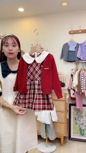 [HÀNG LOẠI 1] Set Áo khoác và Váy đầm caro đỏ cho bé gái Váy đỏ cho bé Noel Tết