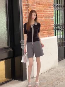 Collegiate Style Polo Shirt Tie Silk Close Fitting Contrast Collar Knitwear