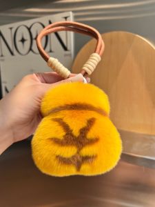 Cute Rex Rabbit Fur Small Gold Bag Keychain Pendant Ins Bring In Wealth and Treasure Money Bag Rich Creative Bag Pendant Gift