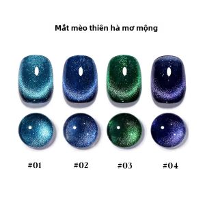 4 Hộp Sơn Móng Tay Gel Mắt Mèo Galaxy 2025 Màu Xanh Lấp Lánh & Hạt Pha Lê Thiết Kế Pháp 12ml Dụng Cụ Làm Móng Mùa Hè Cho Salon & Người Yêu Thời Trang Tự Làm