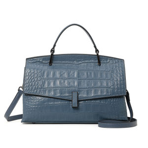Aidrani | Genuine Cowhide Leather Women Satchel Bag Crocodile Embossed Handbag with Lock Closure Multi-Pocket Work Purse for Travel
