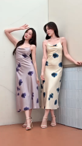 Demrtria A69 Lily satin dress (ลิลลี่ ชาตินเดรส) เดรสซาตินพรีเมี่ยม พิมพ์ลายดอกไม้ ใส่ออกงาน ใส่ไปเดท