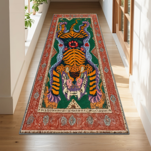 VIKAMA Boho Tây Tạng Hổ Đồ Họa Thảm Nhiều Màu Sắc Dân Tộc Chống Trơn Trượt Sàn Cho Hành Lang Lối Vào Vintage Trang Trí Phòng Polyester