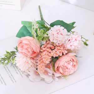 Peony Silk Flowers High Quality Artificial Roses Fake Wedding Party Home Table Room Decoration DIY Bridal Hydrangeas Bouquet