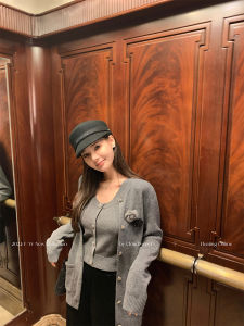 ชุดคาร์ดิแกนถักไหมพรม CloudSweet ฤดูใบไม้ร่วง/ฤดูหนาว สำหรับผู้หญิง ชุดสองชิ้น คอตั้ง แขนยาว ปกติ