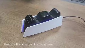 Đế Sạc Tay Cầm PS5 Trạm Sạc Nhanh Kép Với Đèn LED Báo Hiệu Cho Tay Cầm Chơi Game DualSense & Edge Type-C HONCA Màu Trắng