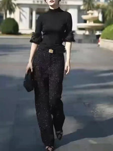 ขนาดบวกสลิมมิ่งเวลาน้ําชาเสื้อผ้าทํางานชุดสําหรับผู้หญิงเอวสูงสเตอริโอตัดเส้นใยโพลีเอสเตอร์เสื้อสวมหัวออกแบบคอกลม