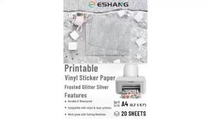 20 Tờ A4 Giấy Dán Vinyl Màu Bạc Lấp Lánh Mờ Chống Thấm Nước Chất Kết Dính PET Cho Máy In Phun Tương Thích Với Thương Hiệu ESHANG