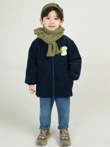 Childrens down Jacket Fleece Lined Zipper Cover up Long Sleeve Anti Dirt Eating Protection Clothes Boys Girls Autumn Winter