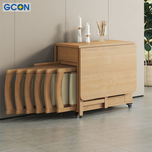 Zhiguang Solid Wood Foldable Dining Table Small Apartment Household Dining Table and Chairs Set Minimalist Modern 6 People Mobile Folding Table