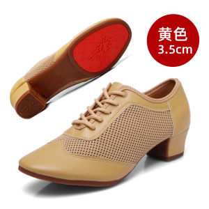 Womens Latin Dance Shoes Soft Bottom Medium Heel Practice Dancing Shoes Square Dance Shoes Breathable Mesh Summer Shoes