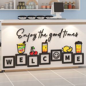 Creative Wall Decals for Milk Tea Shop Counter Background Sticker for Cold Drinks Coffee Snack Shop Acrylic 3D Waterproof
